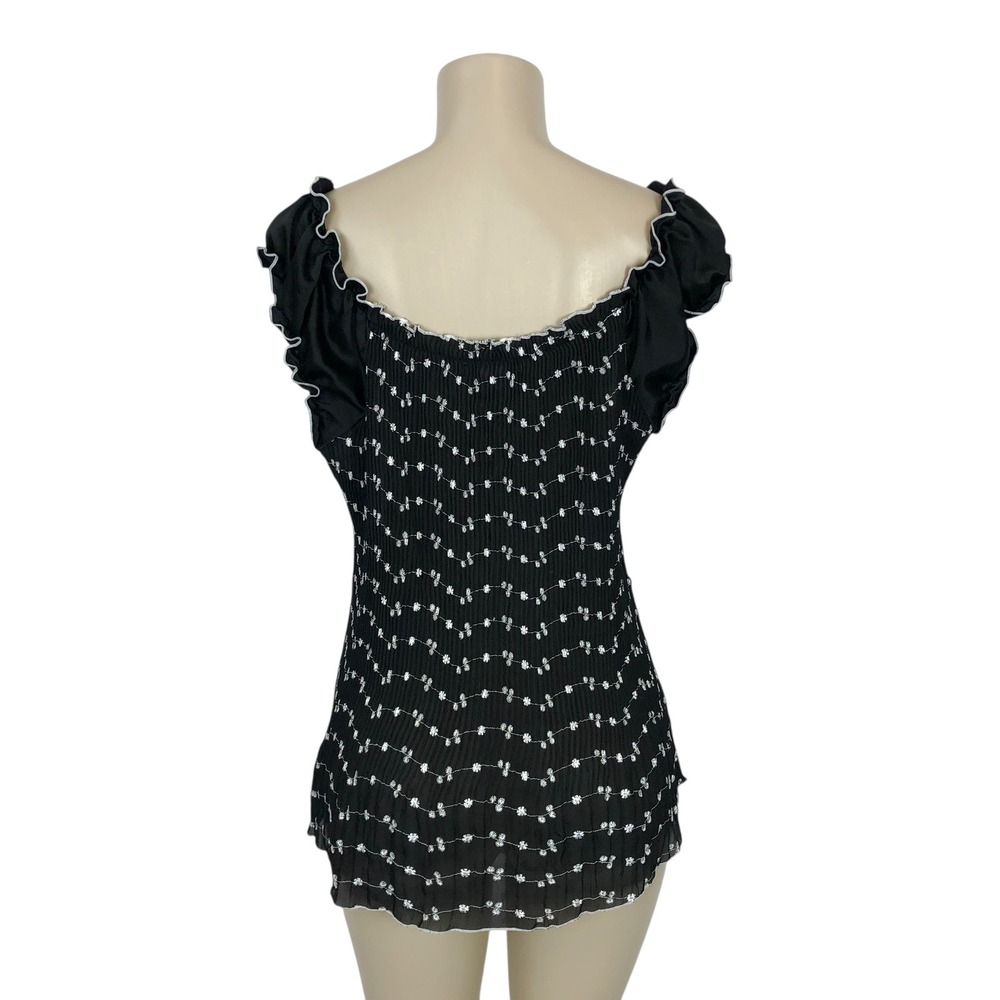 Dressbarn Floral Embroidered Ruffle Pleated Blouse Top XL Coquette Pastel Goth - Picture 5 of 9
